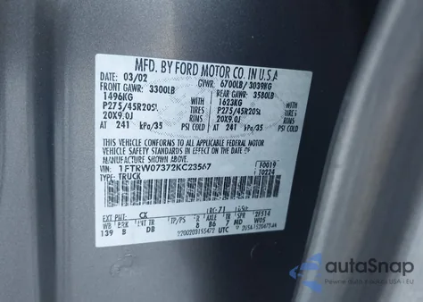 2002 Ford F-150 Harley Davidson from USA, damaged, VIN 1FTRW07372KC23567